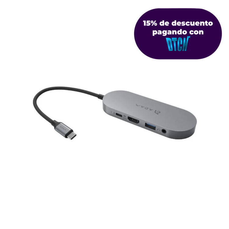 Multipuerto HUB ADAM ELEMENTS USB-C 4 en 1 SSD - Gris metalico