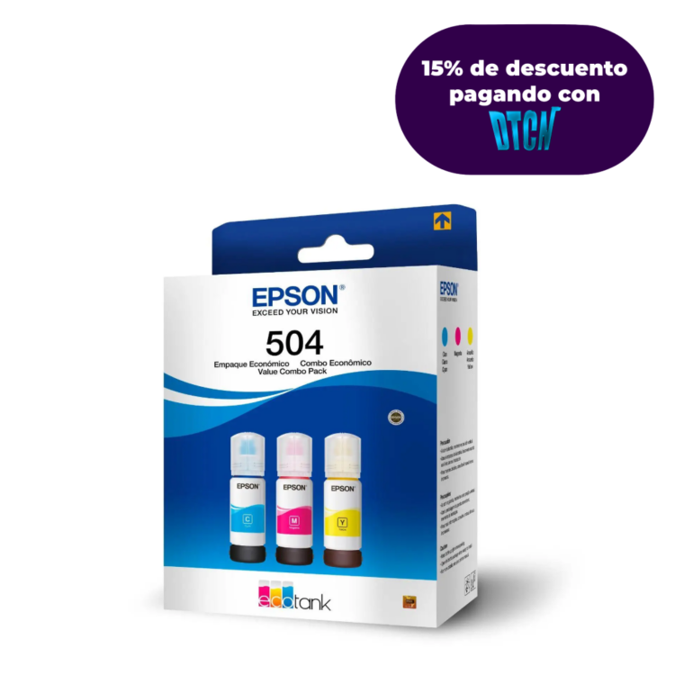 Botellas de Tinta Epson Ecofit Color Cian Magenta y Amarillo T504 3 unidades