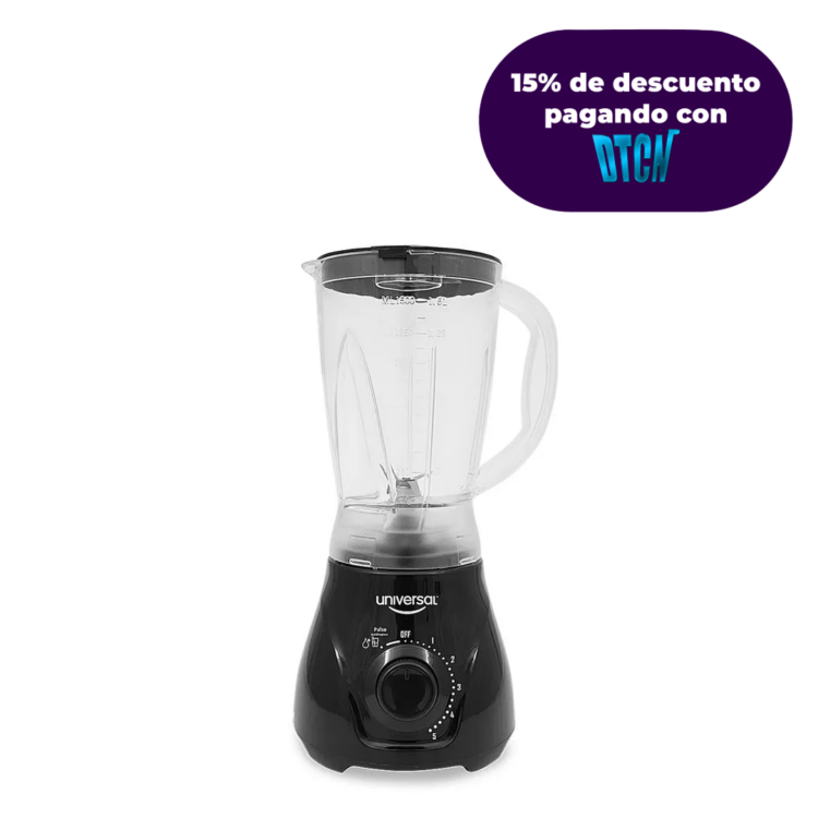 Licuadora Potency Plus UNIVERSAL, 560W de potencia, 5 Velocidades más función de pulso, Vaso plástico de 1 sola pieza, con capacidad de 1.5L